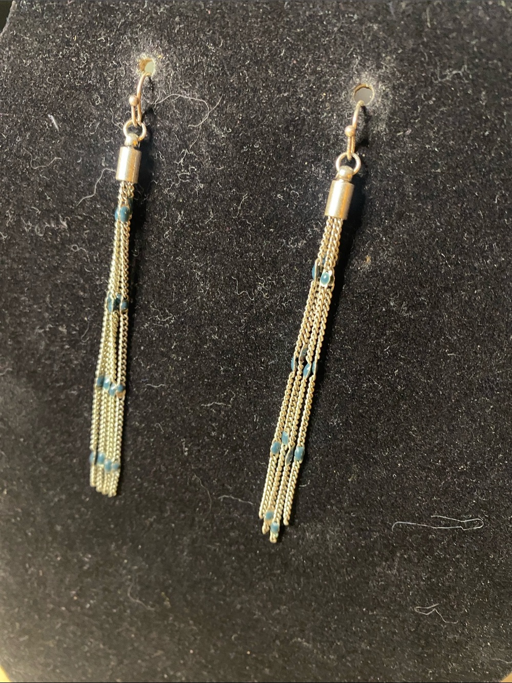 Universal Thread Silver-Tone Chain Tassel Earrings with Blue Beads